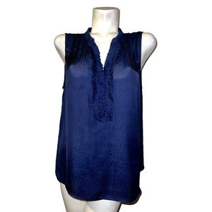 41 HAWTHORN Top Women's Size XL Dark Navy Blue Pleated Neck Sleeveless Blouse